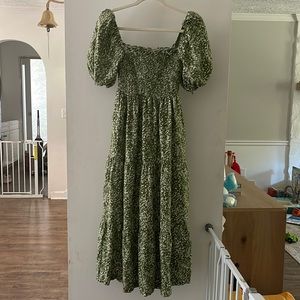 Abercrombie & fitch Smocked Bodice Linen-Blend Midi Dress